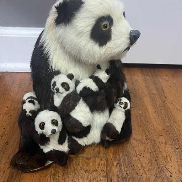 1970s Vintage real fur Mother Panda With 5 Cubs RARE - Picture 6 of 10